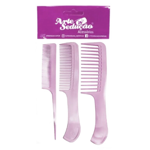 Kit 3 Pentes de Plástico para Cabelos Pequeno Médio Grande - Arte Sedução