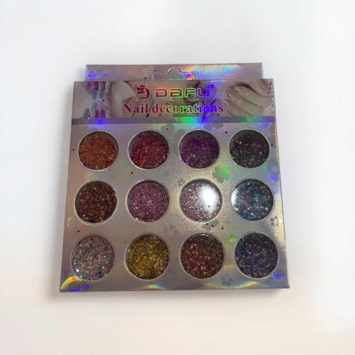 Kit Glitter Hexagonal Dafu Decoração Unhas 12 Potes