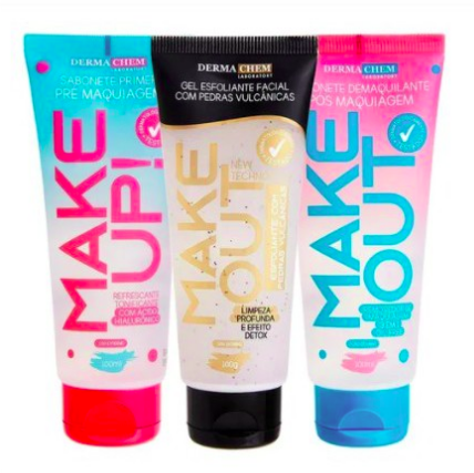 Kit SkinCare Gel Esfoliante Facial Com Pedras Vulcânicas + Sabonetes Pré e Pós Maquiagem